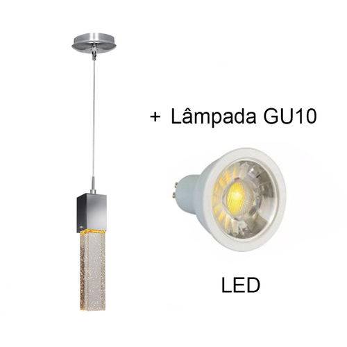 Tamanhos, Medidas e Dimensões do produto Pendente Cubo Cristal Bolhas 1 Lamp Led Aço Inox