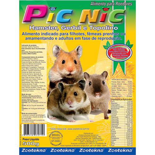 Tamanhos, Medidas e Dimensões do produto Pic Nic - Ração Super Premium P/ Hamster 500g - Zootekna