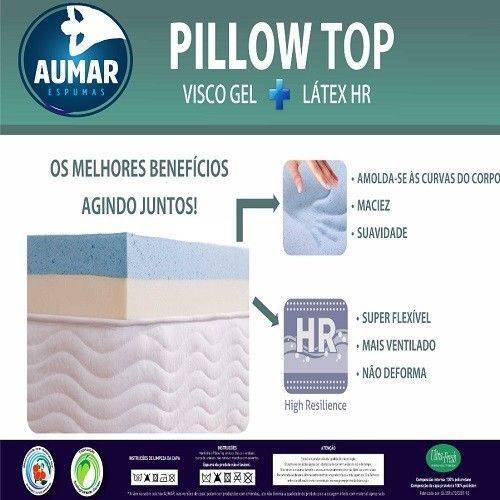 Tamanhos, Medidas e Dimensões do produto Pillow Top Visco Nasa Gel + Látex Hr Foam Queen 1,58 X 1,98 X 0,08 M - Aumar