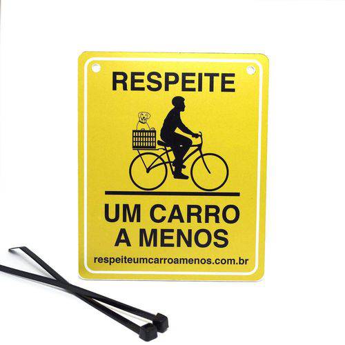 Tamanhos, Medidas e Dimensões do produto Placa de Sinalização "Respeite um Carro a Menos" Amarela para Bicicleta com Cachorro na Carona