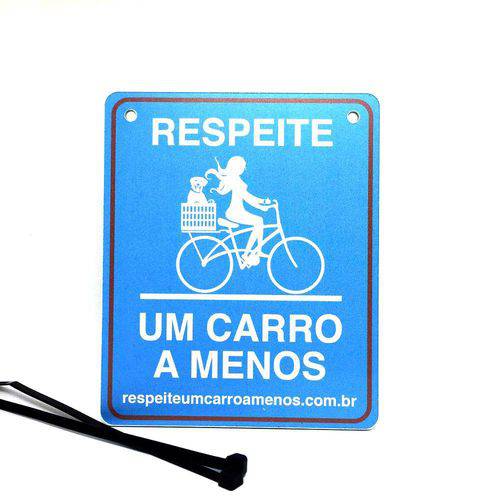 Tamanhos, Medidas e Dimensões do produto Placa de Sinalização "Respeite um Carro a Menos" Azul para Bicicleta com Cachorro na Garupa