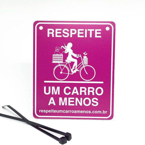 Tamanhos, Medidas e Dimensões do produto Placa de Sinalização "Respeite um Carro a Menos" Feminina Rosa para Bicicleta com Cachorro