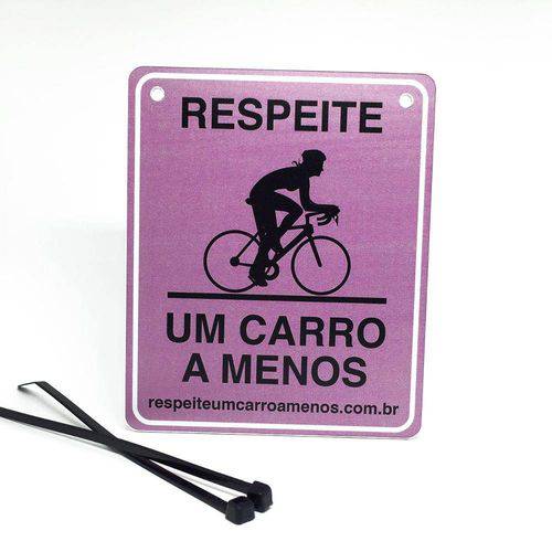 Tamanhos, Medidas e Dimensões do produto Placa de Sinalização "Respeite um Carro a Menos" Roxa Feminina para Bicicleta Speed