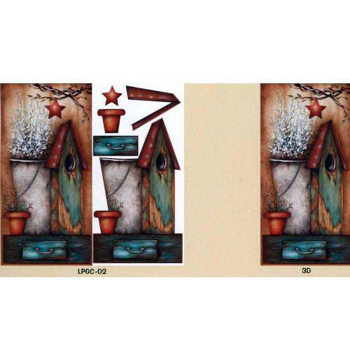 Tamanhos, Medidas e Dimensões do produto Placa Decorativa Madeira Retangular 50x20 Casa de Passarinho com Balde Lpgc-002 - Litocart