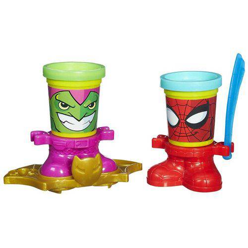Tamanhos, Medidas e Dimensões do produto Play Doh-Marvel 2 Potes Spider Man e Green Goblin B0744 Hasbro B0594