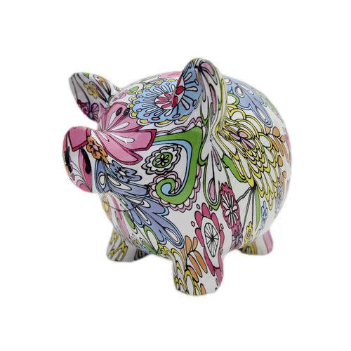 Tamanhos, Medidas e Dimensões do produto Porco com Flores Coloridas em Cerâmica 13x16cm Santa Cecília