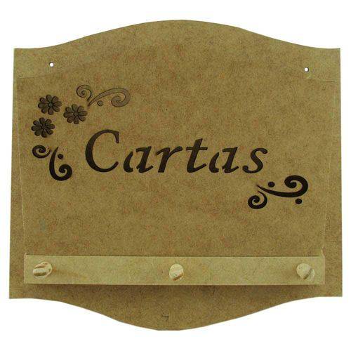 Tamanhos, Medidas e Dimensões do produto Porta Cartas e Chaves Vazado com 3 Pinos de Mdf Madeira Crua - Tamanho: 23 X 23 X 6 Cm