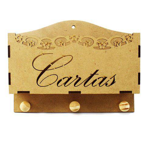 Tamanhos, Medidas e Dimensões do produto Porta Cartas e Chaves Vazado Floral de Mdf Madeira Crua - Tamanho: 20 X 15 X 5 Cm