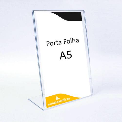 Tamanhos, Medidas e Dimensões do produto Porta Cartaz Folha A5 Folheto Mesa - Estúdio Acrílicos - Acrílico Cristal