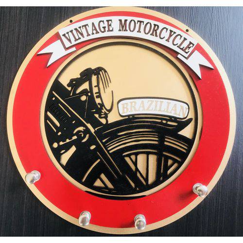 Tamanhos, Medidas e Dimensões do produto Porta Chaves Vintage Motorcycle em Mdf Tamanho 15 X 17 Cm