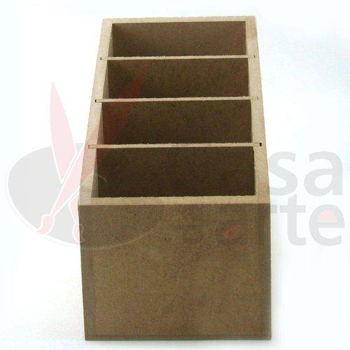 Tamanhos, Medidas e Dimensões do produto Porta Controle com 4 Divisórias de Mdf Madeira Crua - Tamanho: 17 X 10 X 09 Cm