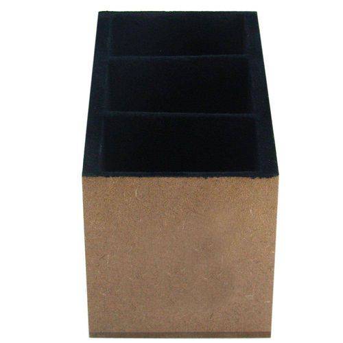 Tamanhos, Medidas e Dimensões do produto Porta Controle Flocado com 03 Cavidades de Mdf Madeira Crua - Tamanho: 13 X 10 X 7,5 Cm