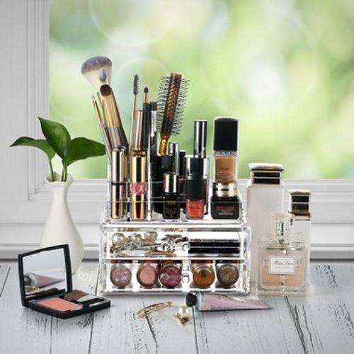 Tamanhos, Medidas e Dimensões do produto Porta Maquiagem Pequeno de Acrílico Organizador e Suporte Produtos Beleza