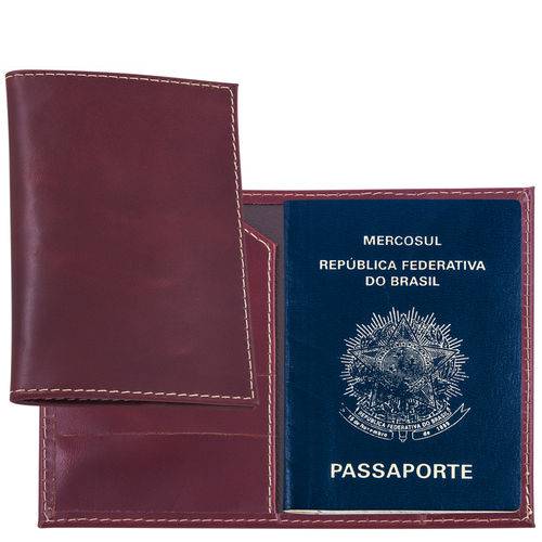 Tamanhos, Medidas e Dimensões do produto Porta Passaporte em Couro Legítimo Vinho com Porta Cartões