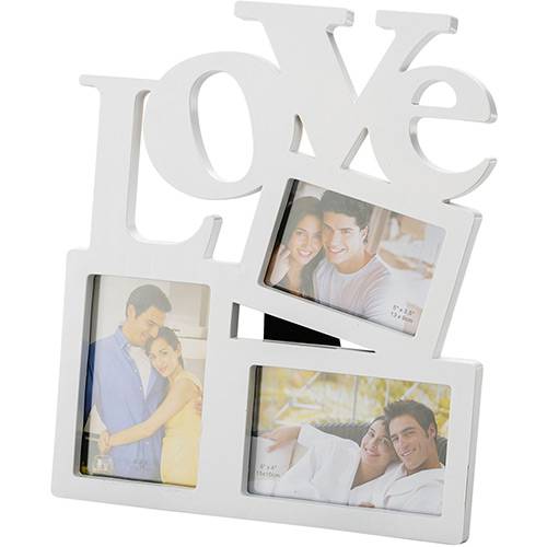 Tamanhos, Medidas e Dimensões do produto Porta Retrato Love Branco (10x15cm) para 3 Fotos - Rojemac