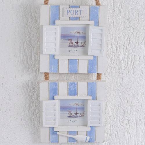 Tamanhos, Medidas e Dimensões do produto Porta Retrato para 2 Fotos Janelas Pátina Branco e Azul Alça de Corda