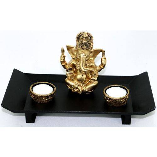 Tamanhos, Medidas e Dimensões do produto Porta Velas para 2 Velas Altar Aparador com Ganesha 16 Cm
