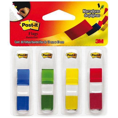 Tamanhos, Medidas e Dimensões do produto Post-It Tape Flag 4x20f Azul Verde Amarelo e Vermelho 3m S/L