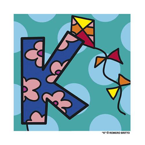 Tamanhos, Medidas e Dimensões do produto Poster Alfabeto - Romero Britto Letra K - Medidas 21 X 21 CM