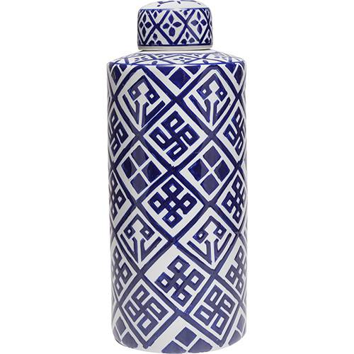 Tamanhos, Medidas e Dimensões do produto Potiche Ornamental de Cerâmica com Tampa Azul e Branco - Prestige