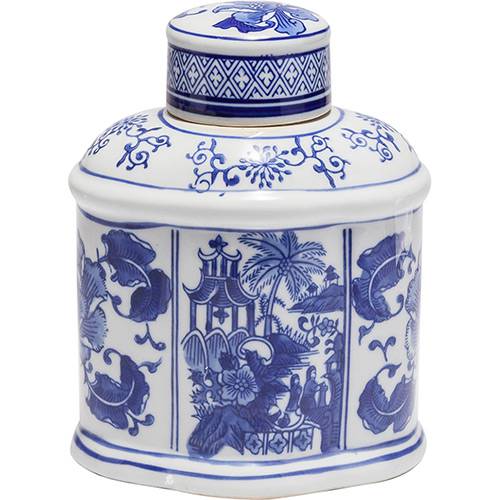 Tamanhos, Medidas e Dimensões do produto Potiche Ornamental de Cerâmica com Tampa Blue And White Azul - Prestige