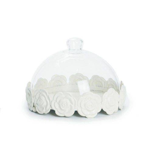 Tamanhos, Medidas e Dimensões do produto Prato para Bolo Cake com Cúpula Branco Pequeno Borda Rosas - 15 X 21 Cm
