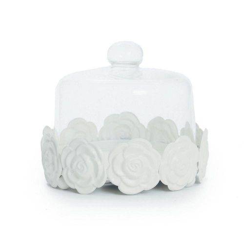 Tamanhos, Medidas e Dimensões do produto Prato para Cupcake/Doce Cake Baixo com Cúpula Branco Borda Rosas - 14 X 14 Cm