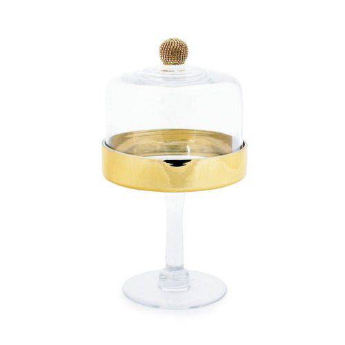 Tamanhos, Medidas e Dimensões do produto Prato para Cupcake/Doces Bailarina Emirates com Cúpula Incolor Ouro - 29 X 16,5 Cm