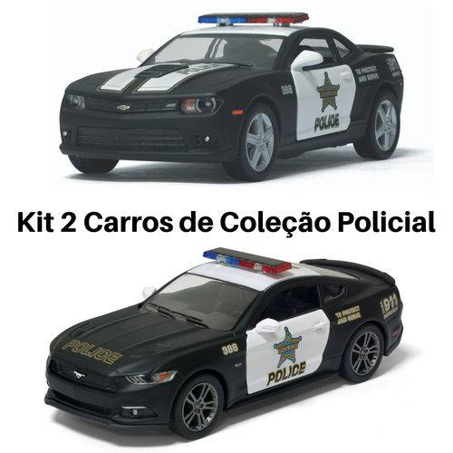 Tamanhos, Medidas e Dimensões do produto Promoção 2 Carro de Coleção Viatura Policial / Polícia Camaro e Mustang Cor Preto Escala 1/38