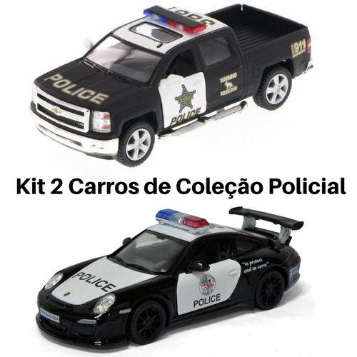 Tamanhos, Medidas e Dimensões do produto Promoção 2 Carro de Coleção Viatura Policial Silverado e Porsche Cor Preto