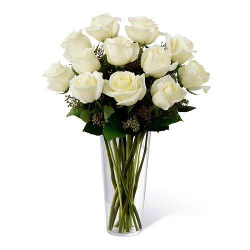 Tamanhos, Medidas e Dimensões do produto Puro Amor Luxo: Buquê com Doze Rosas Brancas no Vaso