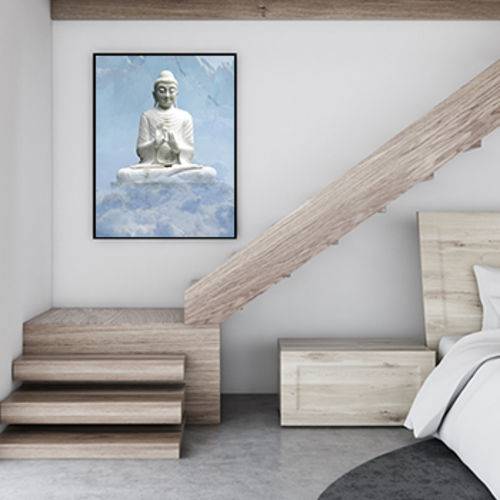 Tamanhos, Medidas e Dimensões do produto Quadro 65x50 com Moldura Buda Meditação Zen Azul Decorativo Interiores - Decorativa