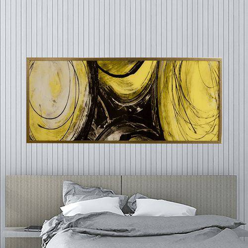 Tamanhos, Medidas e Dimensões do produto Quadro ABSTRATO Risk Circle Yellow Super Luxo para Sala Quarto Hall Escritório, 143x62cm C/ Vidro 3mm e Moldura Especial - Jô Quadros