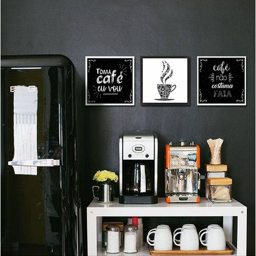 Tamanhos, Medidas e Dimensões do produto Quadro com Moldura Kit 90x30 Café Coffee Cozinha Bebida 3 Peças - Decorativo Preto e Branco