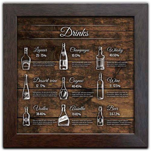 Tamanhos, Medidas e Dimensões do produto Quadro Decorativo C/ Moldura Bar Cerveja Bebidas Q-120