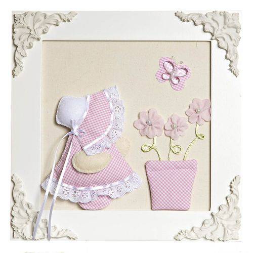 Tamanhos, Medidas e Dimensões do produto Quadro Decorativo Camponesa Vaso Rosa Quarto Bebê Infantil Menina