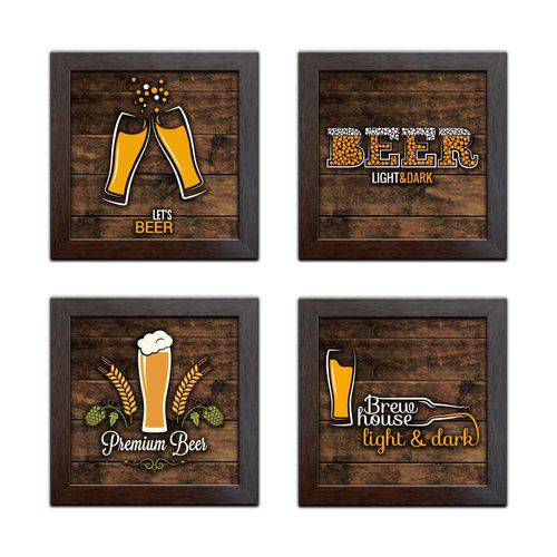 Tamanhos, Medidas e Dimensões do produto Quadro Decorativo com Moldura Cerveja Bebidas - Kit de 4 - K-025