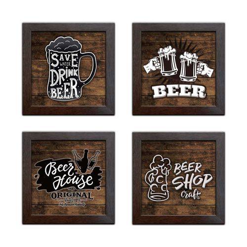 Tamanhos, Medidas e Dimensões do produto Quadro Decorativo com Moldura Cerveja Bebidas - Kit de 4 - K-023