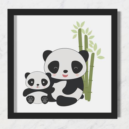 Tamanhos, Medidas e Dimensões do produto Quadro Infantil Bebê Pandas na Sombrinha da Árvore - 20x20 - Preto