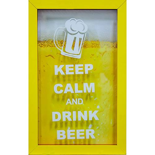 Tamanhos, Medidas e Dimensões do produto Quadro Keep Calm Beer Porta-Tampinhas Amarelo 17x27x3cm - Kapos