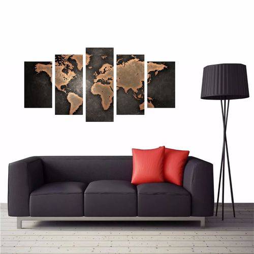 Tamanhos, Medidas e Dimensões do produto Quadro Mapa Mundi Moderna Decor Casa 5 Peças