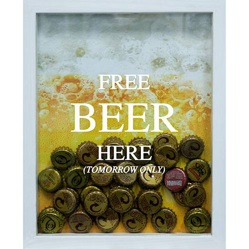 Tamanhos, Medidas e Dimensões do produto Quadro Porta-Tampinhas Branco Free Beer 22x27x3cm - Kapos