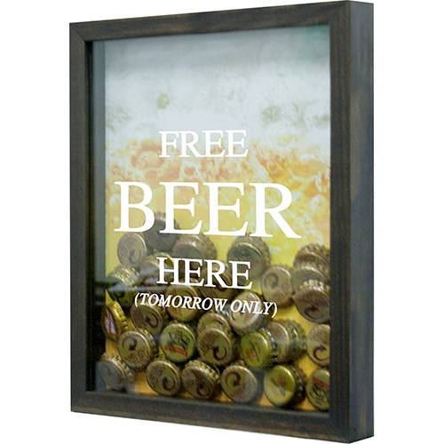 Tamanhos, Medidas e Dimensões do produto Quadro Porta Tampinhas de Cervejas Free Beer 22x27x3cm Betume - Kapos