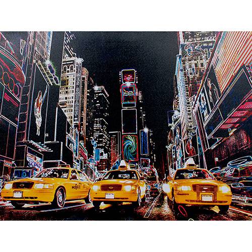 Tamanhos, Medidas e Dimensões do produto Quadro Tela Impressa com Leds New York 3 Táxis Amarelos 60x80x3cm - Fullway
