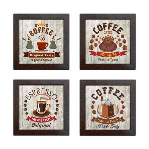 Tamanhos, Medidas e Dimensões do produto Quadros Decorativos C/ Moldura Café Tea - Kit de 4 Quadros - K-007