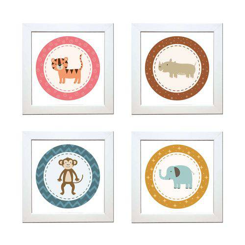 Tamanhos, Medidas e Dimensões do produto Quadros Decorativos com Moldura Bebê Animal- Kit de 4 Quadros - K-110