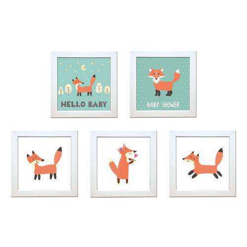 Tamanhos, Medidas e Dimensões do produto Quadros Decorativos com Moldura Bebê Animal- Kit de 5 Quadros - K-117