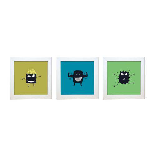 Tamanhos, Medidas e Dimensões do produto Quadros Decorativos com Moldura Bebê Animal- Kit de 3 Quadros - K-114