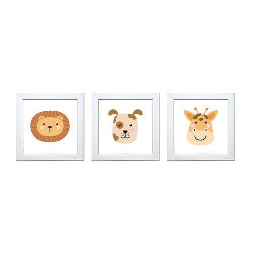 Tamanhos, Medidas e Dimensões do produto Quadros Decorativos com Moldura Bebê Animal- Kit de 3 - Quadros - K-118