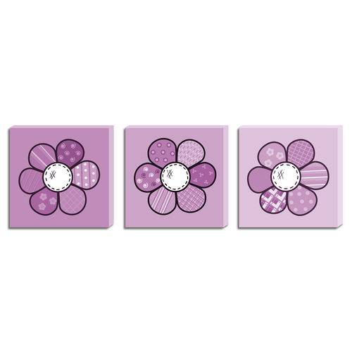 Tamanhos, Medidas e Dimensões do produto Quadros Decorativos Tela Impressa Canvas Flores Rosa - Conjunto com 3 Quadros 40 X 40 Cm